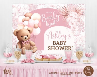 Pink Bear Baby Shower Backdrop: Boho Balloon Decor (Digital Download)