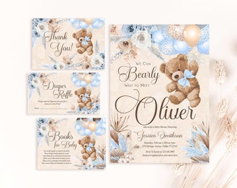 Editable Bear Baby Shower Invitation Bundle Bearly Wait (Digital Download) TB12