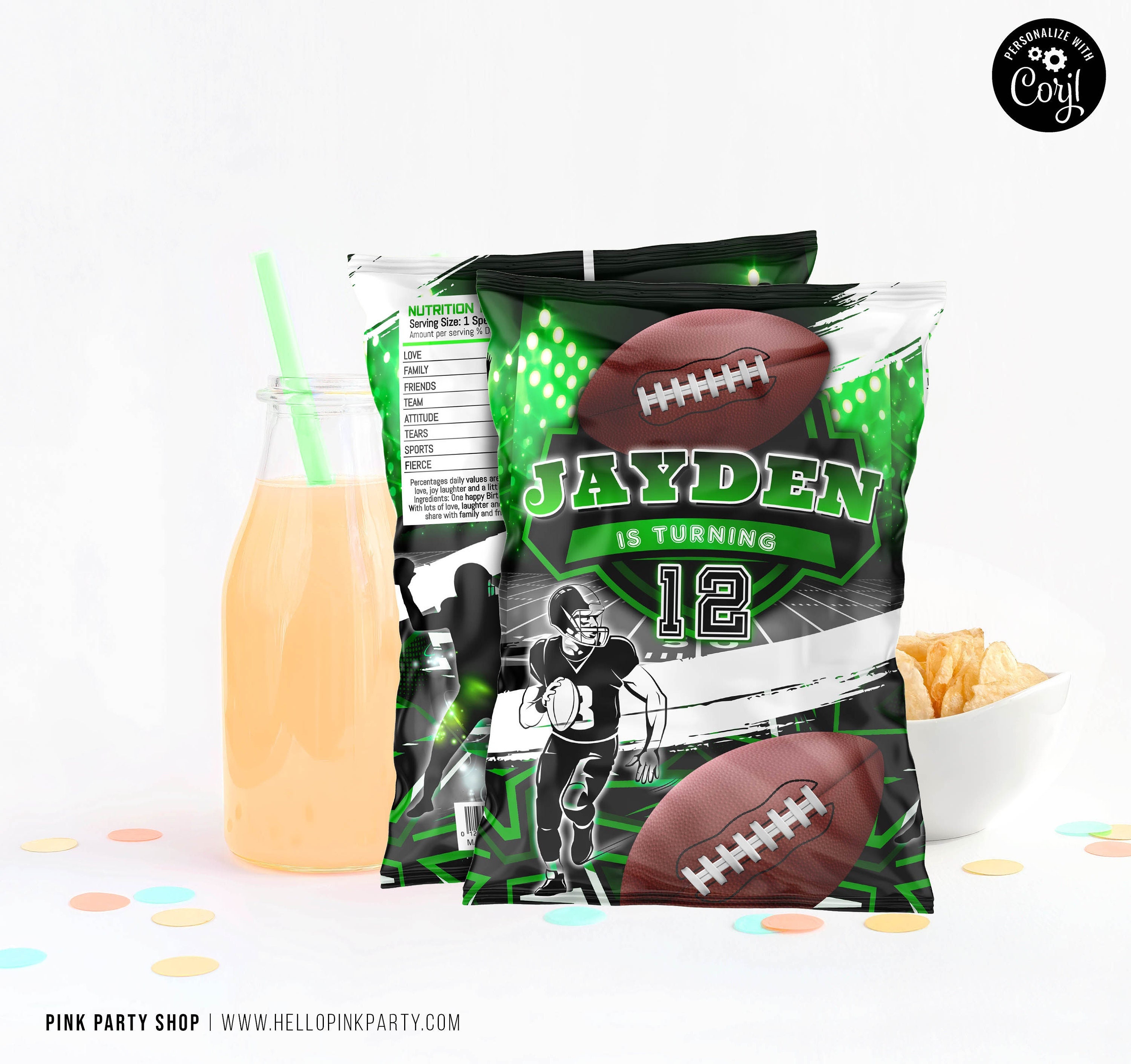 Football Birthday Chip Bag Template: Personalized Party Favor (Digital Download) FB1