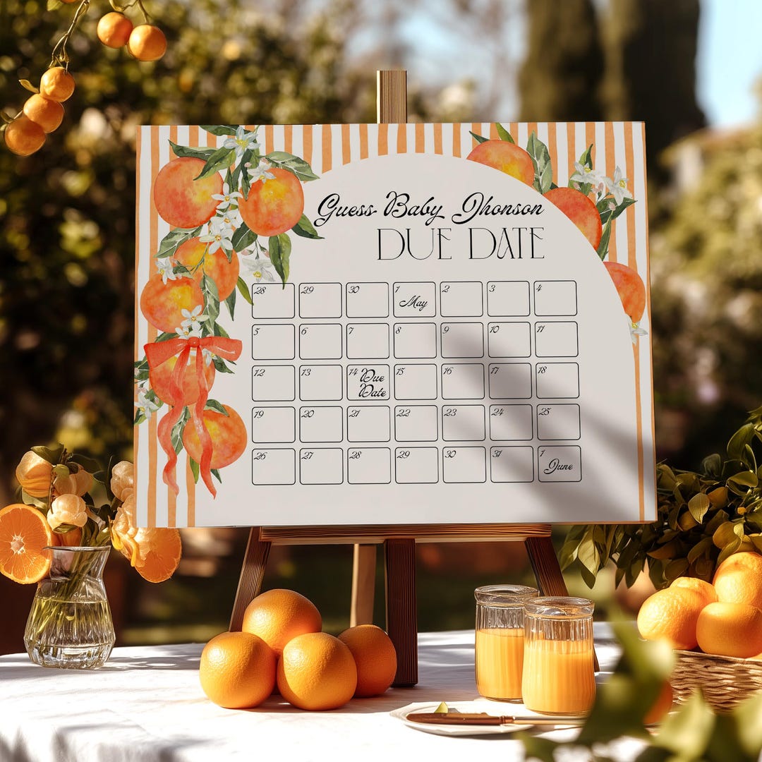 Due Date Template.pdf Little Cutie Baby Shower Due Date Calendar: Editable Canva Template ...