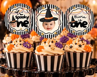 Spooky One Halloween Cupcake Toppers, 2 Inch First Birthday Canva Template