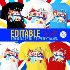 Circus Birthday T-Shirt Design: Editable Pastel Carnival Template (Digital Download)