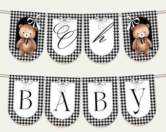 Bear Oh Baby Banner Imprimable Baby shower Flag Classy bow bannière moderne minimal baby shower bunting guirlande Banner téléchargement instantané BS201