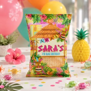 Luau Chip Bag Template: Editable Tiki Party Favor (Digital Download)