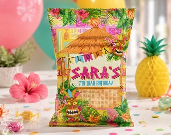 Luau Chip Bag Template: Editable Tiki Party Favor (Digital Download)
