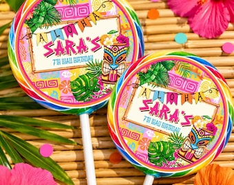 Luau Lollipop Label: Editable Tiki Birthday Party Favor (Digital Download)