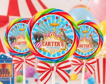 Circus lollipop labels editable printable template
