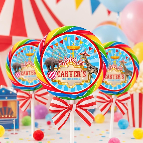 Circus lollipop labels editable printable template