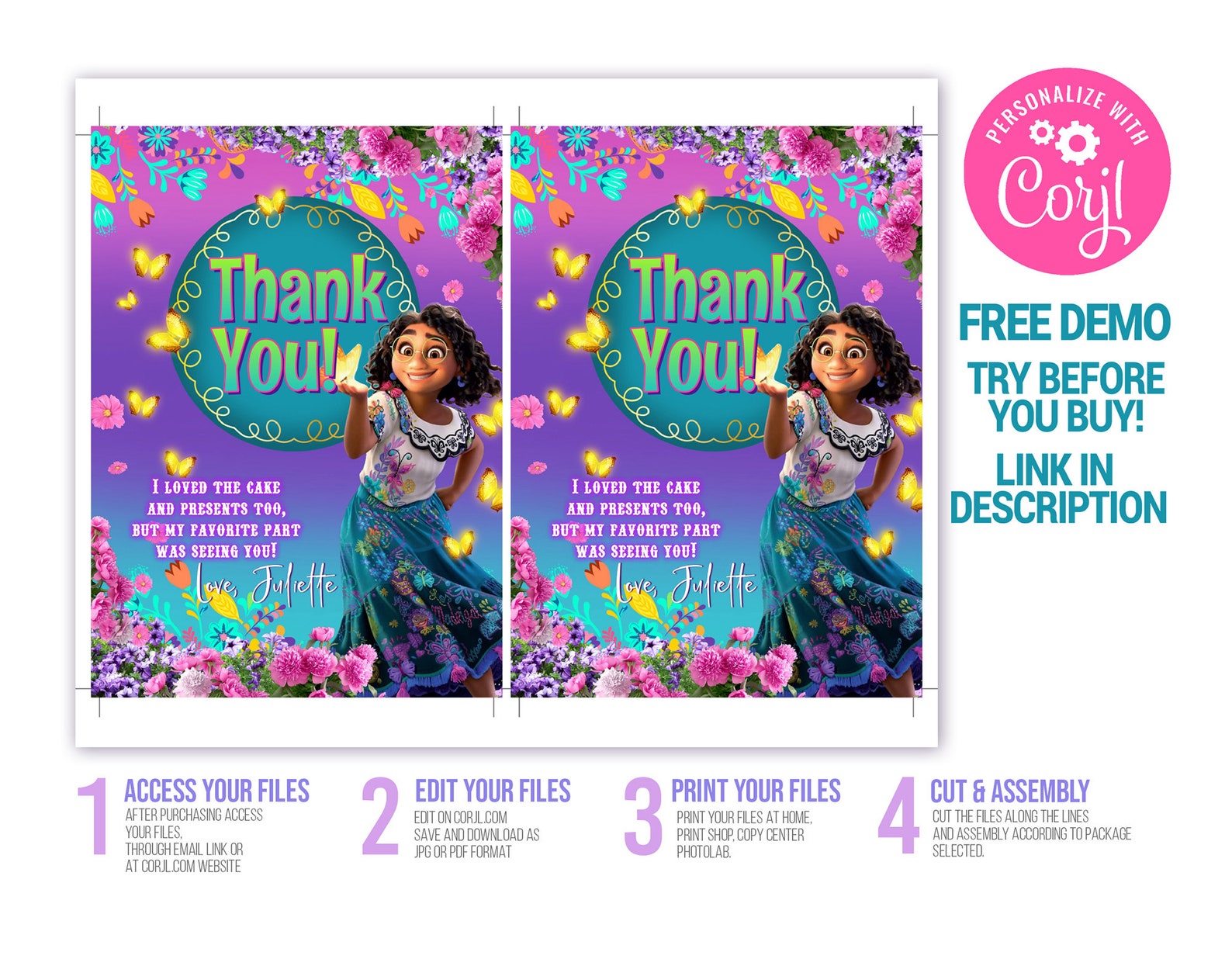 Kids Birthday Thank You Card Template Printable Kids Birthday | Etsy