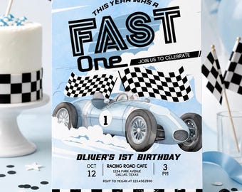 Fast One Race Car 1st Birthday Invitation: Editable Printable Template (Digital Download) FO001