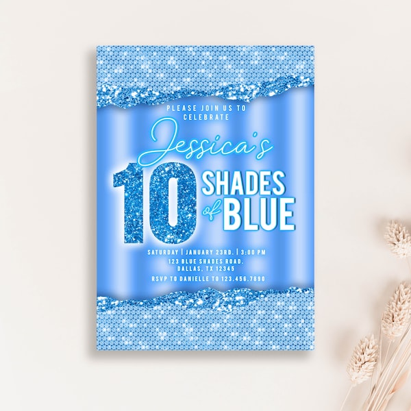 Shades of Blue Birthday Invitation Blue glitter Invite Birthday Party Elegant Birthday Invite Editable Template blue diamonds party decor