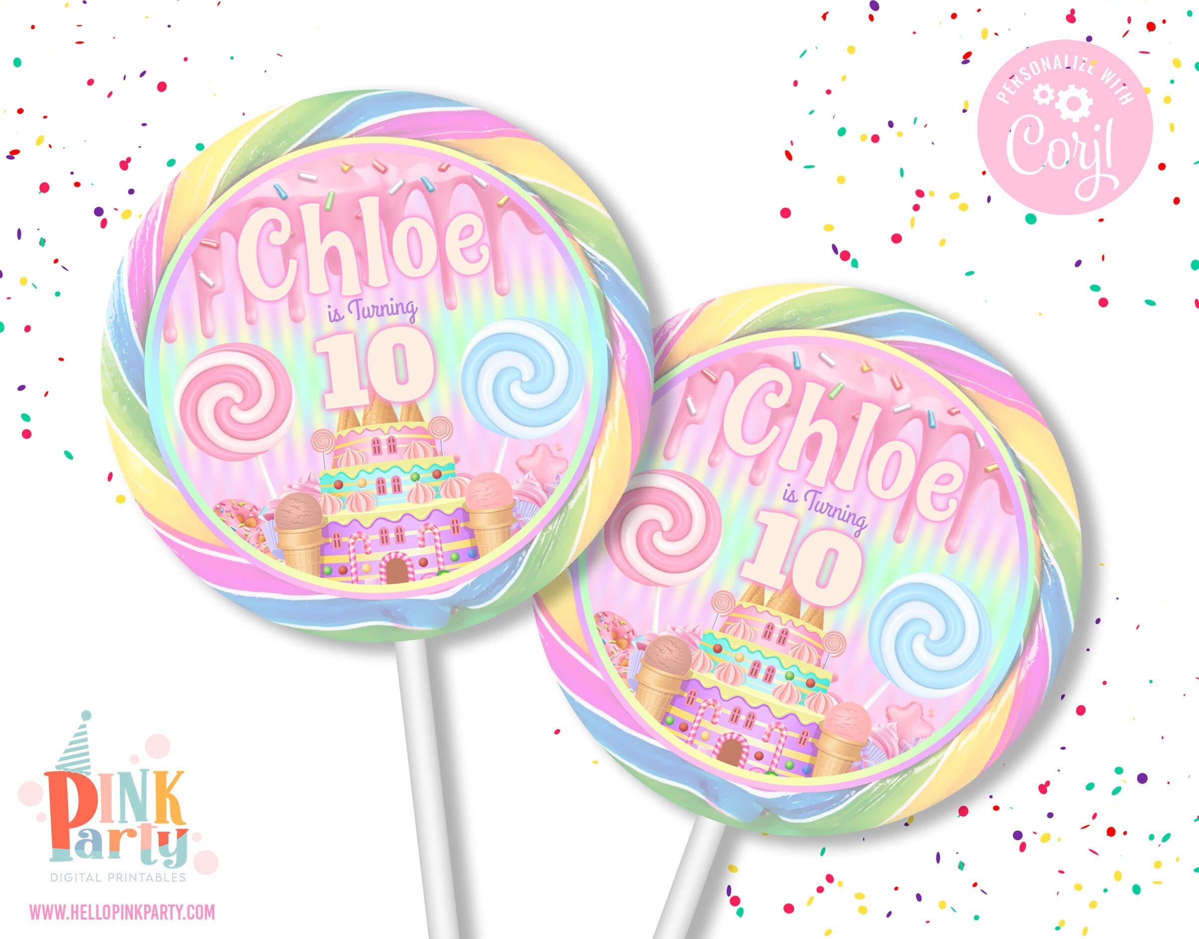 Kids Birthday Lollipop Labels Template Printable Kids - Etsy