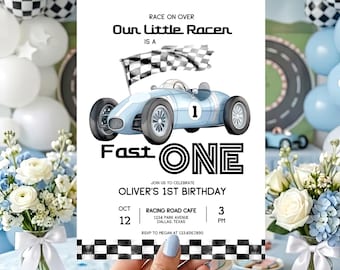 Fast One Birthday Invitation: Editable Race Car 1st Birthday Template (Digital Download)