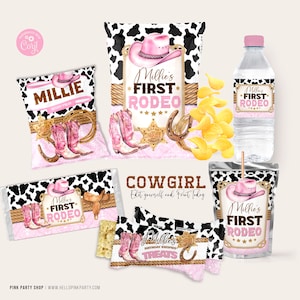 Cowgirl Birthday Party Bundle Kit, Template Printable, Saddle Up Birthday chip bag, Cowboy western Editable labels 1st Rodeo Party Printable
