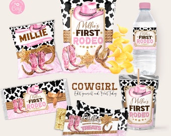 Cowgirl Birthday Party Bundle Kit, Template Printable, Saddle Up Birthday chip bag, Cowboy western Editable labels 1st Rodeo Party Printable