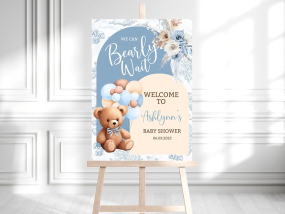 Editable Bear Baby Shower Welcome Sign: Boho Balloon Decor (Digital Download) BBT2