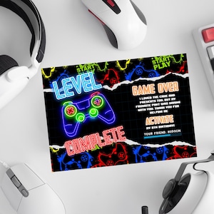 Cartão de agradecimento editável de aniversário do jogador Gaming Videogame Nota de agradecimento Baixar modelo editável para impressão Cartão de agradecimento do jogo do controlador