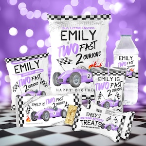 Race Car Birthday Party Favors Bundle editable template Two Fast 2 curious Vintage racing car Printable 1st Birthday Racecar Favors RCP14