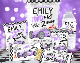 Race Car Birthday Party Favors Bundle: Purple Two Fast 2 Curious (Digital Download)