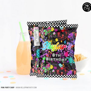 Editable Art Paint splatter chip bag wrapper, Printable template art party, Art Birthday Party favor, Paint Splats party decorations