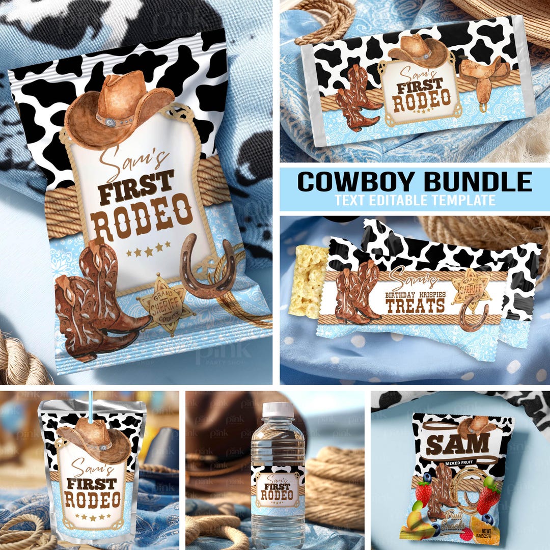 Cowboy 1st Rodeo Party Bundle: Western Editable Labels (digital ...