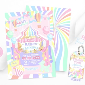 CARNIVAL FUN FAIR Birthday Invitation Template Printable, carnival circus Invitation, Pastel colors Editable invitation | Carnival Party