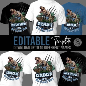 Jurassic Birthday Party T-Shirt Design bearbeitbares Template Dinosaurier Shirt Printable Design dtf Sublimation Design T-Shirt Design JB1
