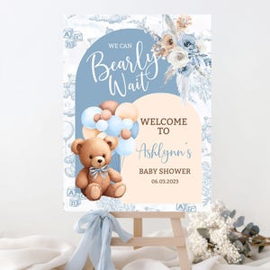 Teddy Bear Baby Shower Welcome Sign, Boho Bear Boy Decor (Digital Download) image 3