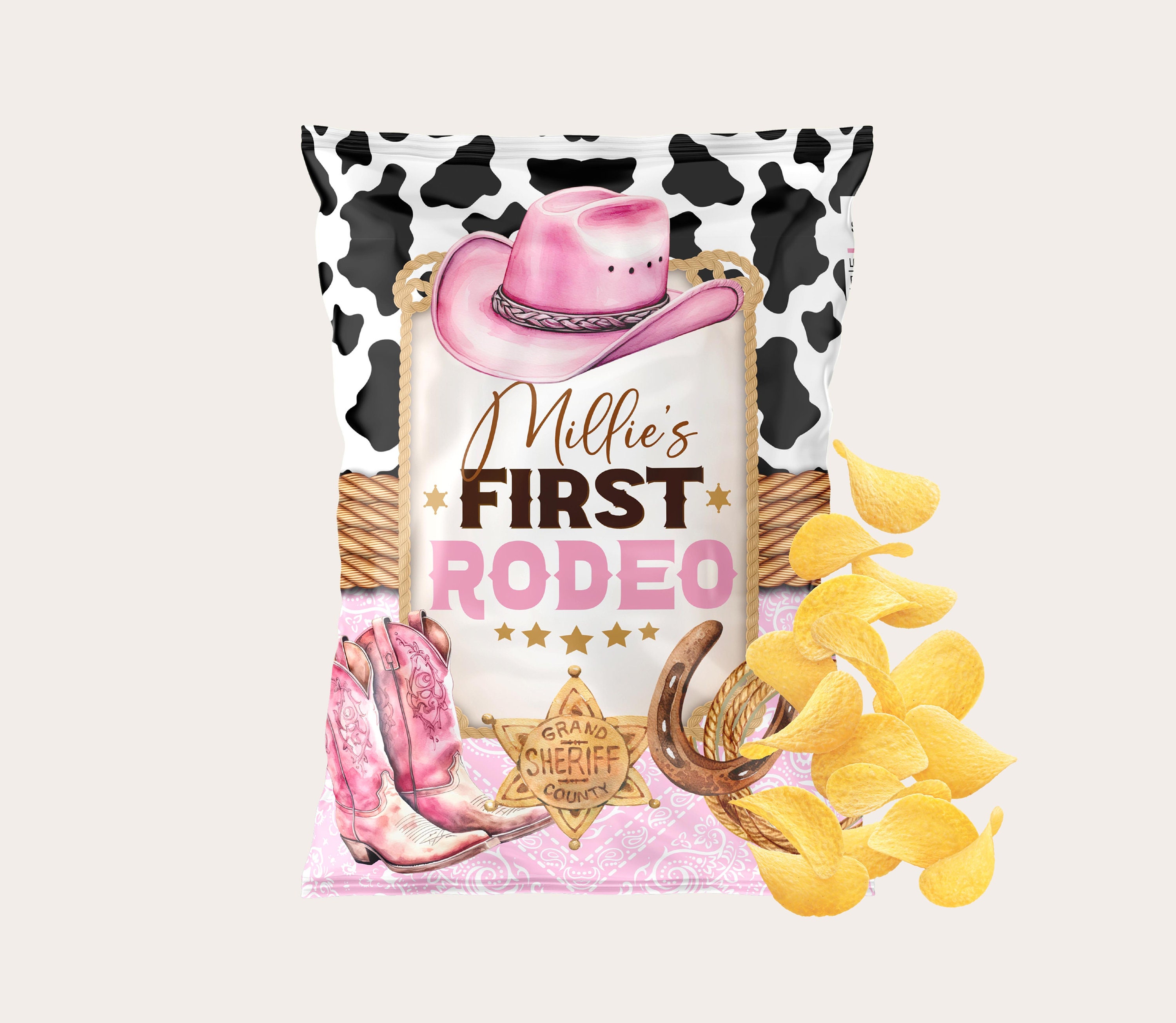 Cowgirl 1st Rodeo Chip Bag: Pink Western Birthday Favor (editable ...