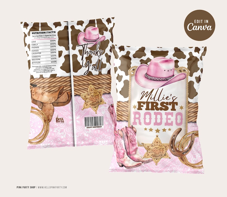Cowgirl 1st Rodeo Birthday Party Bundle: Editable Pink Western Labels ...