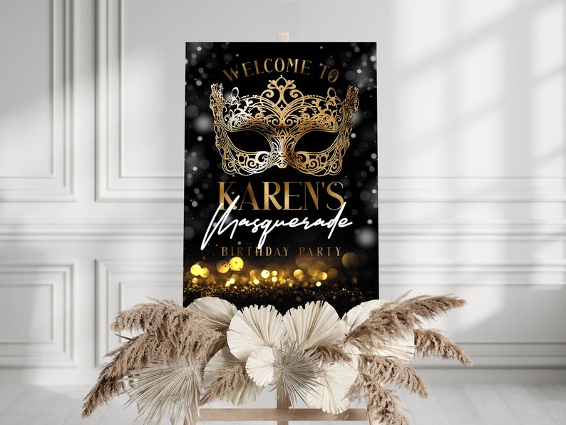 Masquerade Party Welcome Sign: Printable Birthday Decor (digital ...
