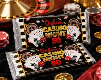 Vorlage für eine bearbeitbare, druckbare Verpackung für einen Schokoriegel zum Casino-Geburtstag
