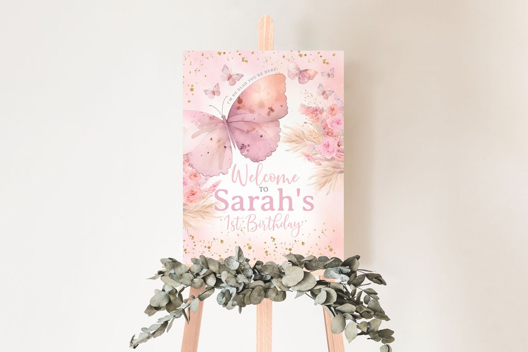 Butterfly Birthday Printable Welcome Sign Template, Boho Floral ...