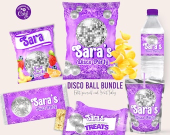Retro Disco Ball Birthday Party Bundle: Editable Template (Digital Download)