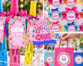 Little Gem Favor Tag Bundle, Editable First Birthday Party Favor Tags