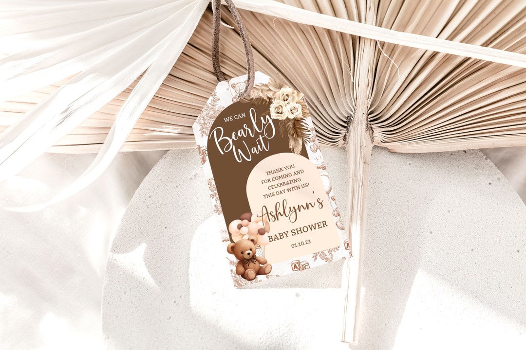 Tag Bea Bear Favor Tag Bear Editable Tag Baby Shower Custom Label for Gift Boho ...