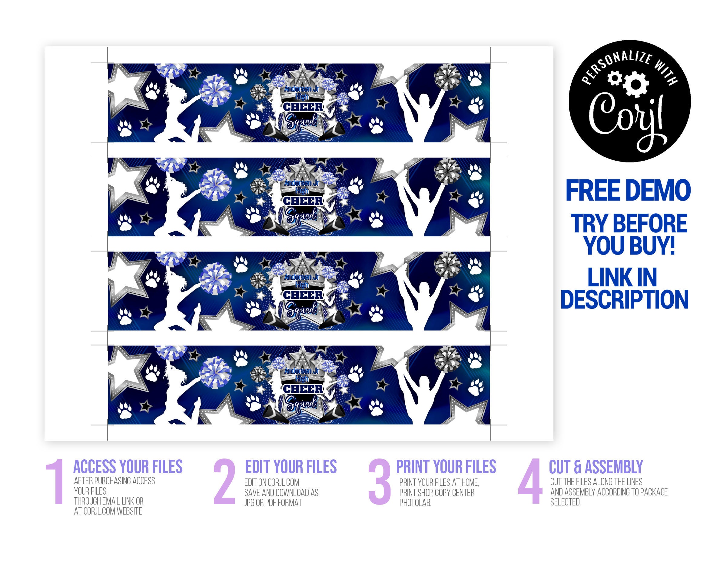 Cheerleading Water Bottle Labels: Editable Cheer Squad Template ...