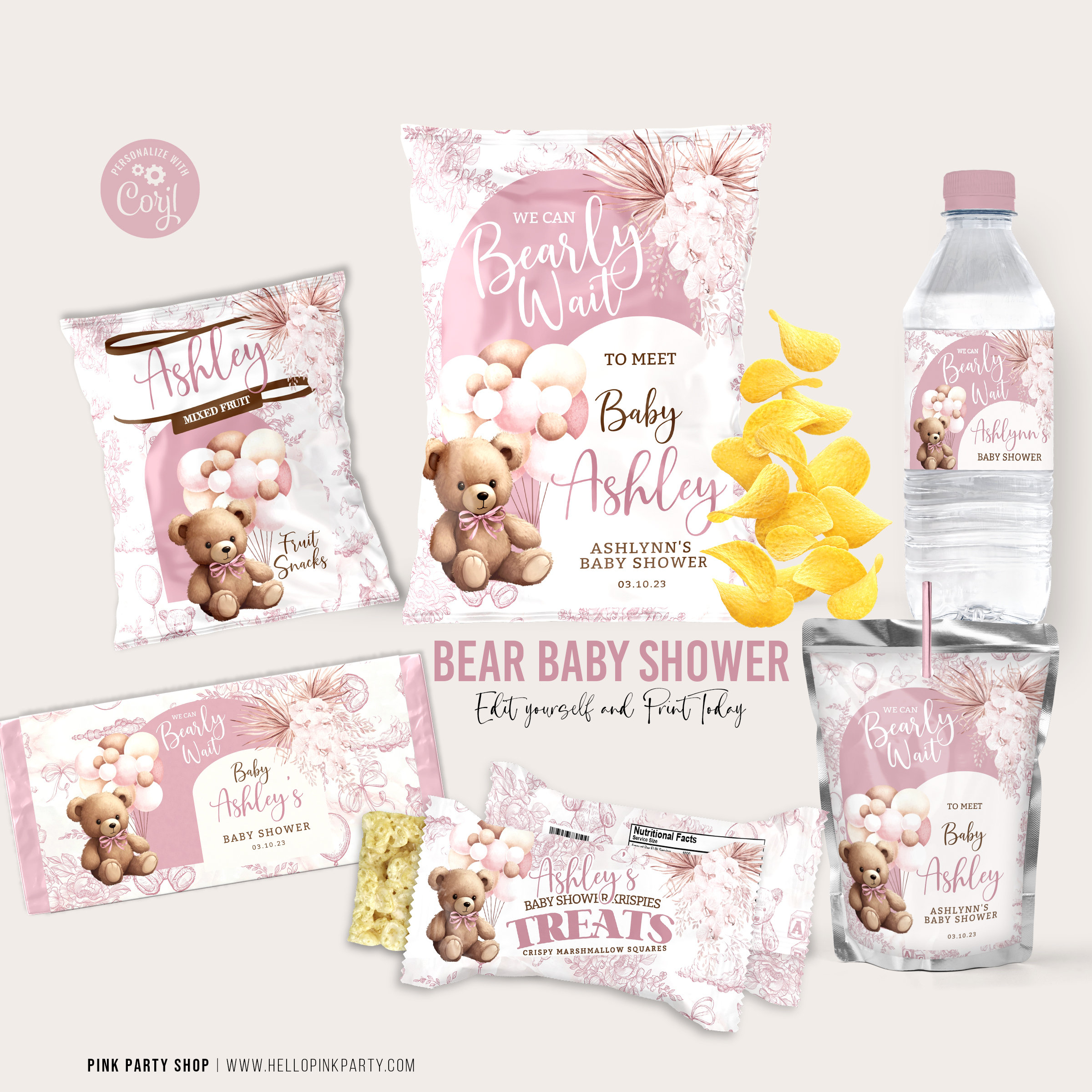 Bear Baby Shower Party Favors Bundle Editable Printable Digital ...
