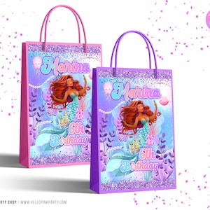 Mermaid Birthday gift bag labels, Template Printable, Mermaid decor gift bag, under the sea Editable gift labels, box template, Favor labels
