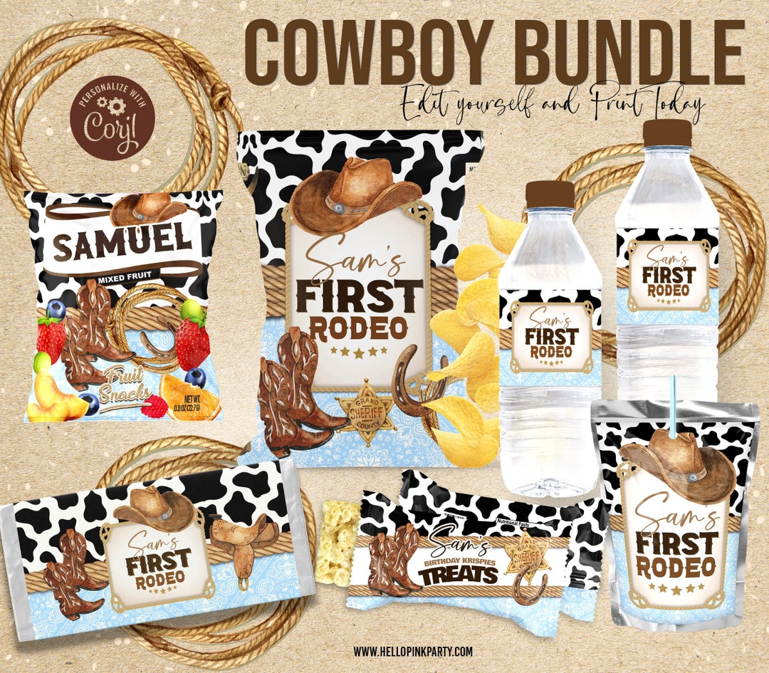 Cowboy 1st Rodeo Party Bundle: Western Editable Labels (digital ...