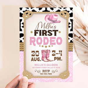 INVITO RODEO COWGIRL modificabile Invito di compleanno occidentale modello stampabile Rosa Rodeo Wild west Invito modificabile Cowboy Cowgirl