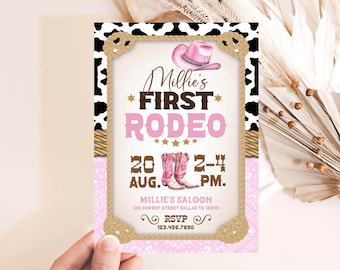 Editable COWGIRL RODEO INVITATION Western Birthday Invite Printable template Pink Rodeo Wild west Editable invitation Cowboy Cowgirl