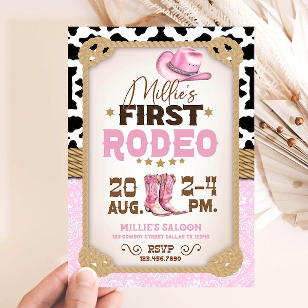 Editable COWGIRL RODEO INVITATION Western Birthday Invite Printable template Pink Rodeo Wild west Editable invitation Cowboy Cowgirl