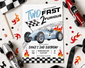 Two Fast Race Car 2nd Birthday Invitation: Editable Racing Theme (Digital Download) TF001