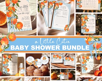 Little Cutie Baby Shower Bundle: Orange Theme, Editable Canva Template (Digital Download) CI34