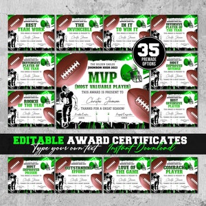 Editierbare Football Award Zertifikat Preisverleihung Zertifikat Ende der Saison Football Awards Team Party Ausdrucke Zeremonie Geschenk DIY Diplom