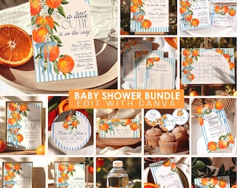 Little Cutie Baby Shower Bundle: Orange Theme, Editable Canva Template (Digital Download) CI34