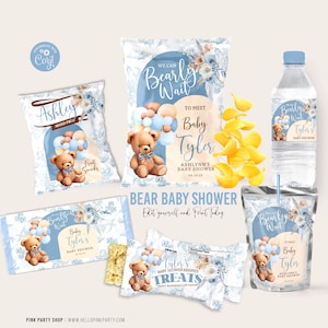 Bomboniere per baby shower orsetto Modello pacchetto Orsetto blu per baby shower involucro modificabile per ragazzo minimal baby shower moderno possiamo aspettare a malapena regalo BBT2