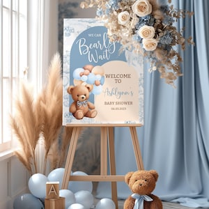 Teddy Bear Baby Shower Welcome Sign, Boho Bear Boy Decor (Digital Download) image 2