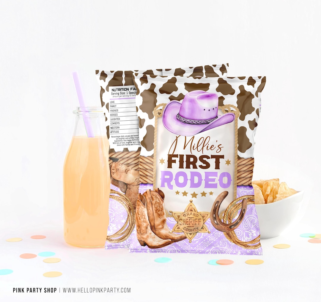 Cowgirl 1st Rodeo Chip Bag: Western Birthday Party Favor (editable ...